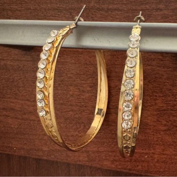 Jewelry - Stunning Gold-Tone Crystal Hoop Earrings - Elegant & Eye-Catching